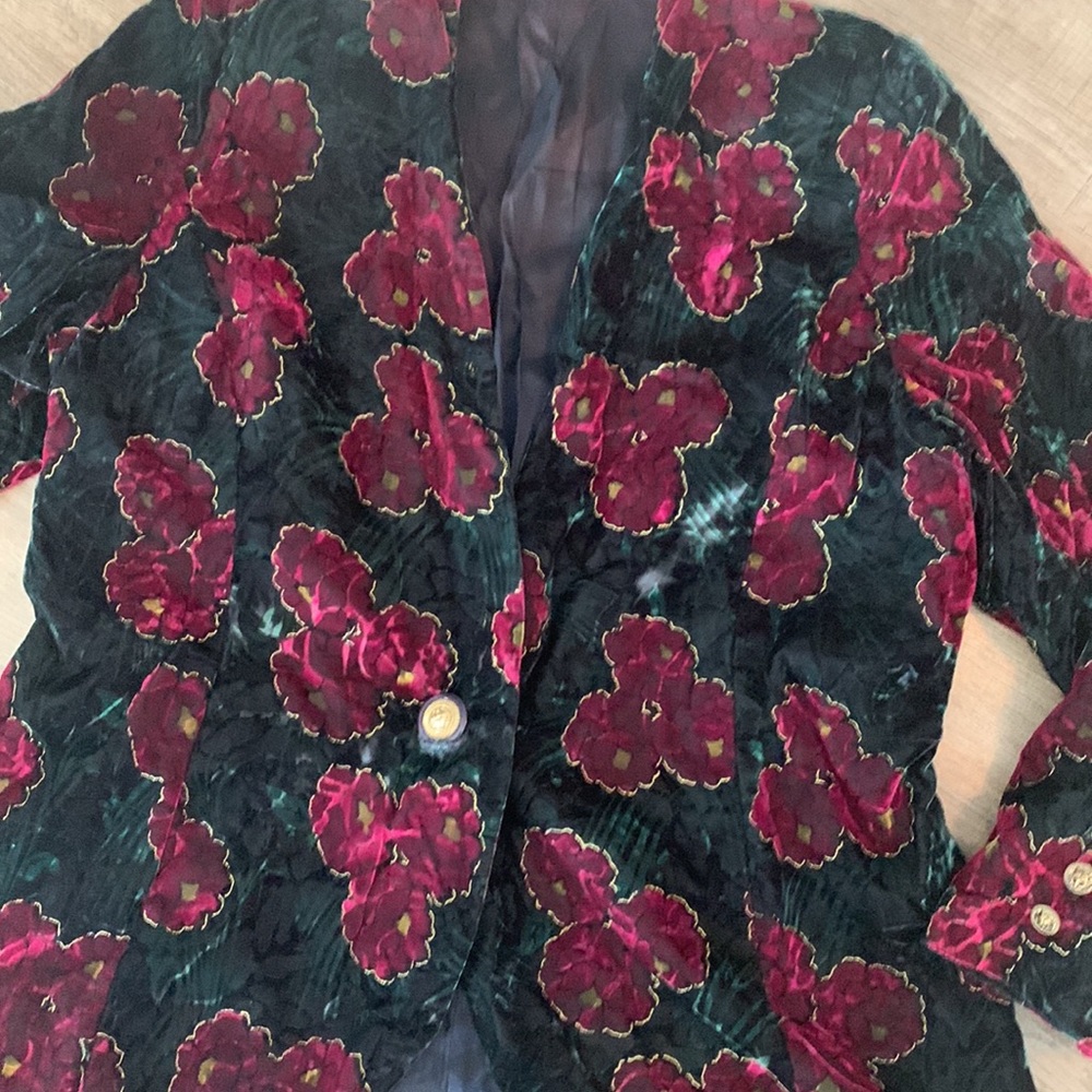 Moody vintage blazer no size fits like a large. Velour, lined beautiful colors